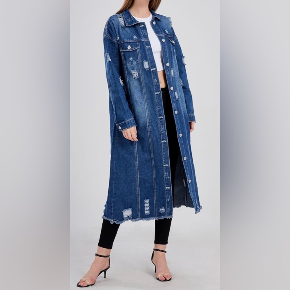 Dark blue long denim jacket